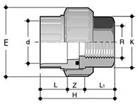 Durapipe ABS 3-dlg kopp. mes. binnendr. met polyamide wartel d40 EPDM, 11222309-2