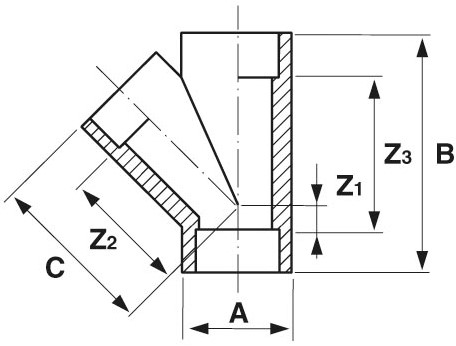 Durapipe ABS T-stuk 45°-2