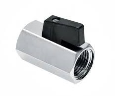 mini kogelkraan 1/2"bi/bi  messing vernikkeld zwart handgreepje