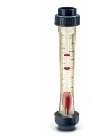 Flow meter type M335 DN 40 metering tube PSU, float PVDF PVC-union nut with PE-spigot end d 50 SDR11, metering range 300-3000 l/h