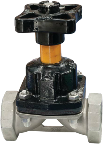 Membraanafsluiter Weir Type - Niet gevoerd RVS - 1/2...2 binnendraad met stijgend handwiel