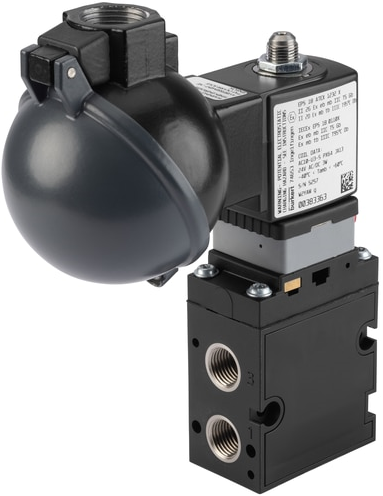 Burkert Type 6518, Art. 20033119 Servo-gestuurd magneetventiel voor pneumatiek 3/2 - D - normaal geopend - inlaatpoort 1 (P/NO) verbonden met uitlaatpoort 2 (B/OUT), uitlaatpoort 3 (R/NC) gesloten 