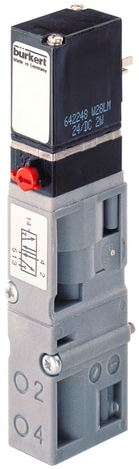 Burkert Type 6527, Art. 211632 Pneumatisch ventiel 16 mm 5/2 - H/Z - normaal geopend - inlaatpoort 1 verbonden met uitlaatpoort 2, uitlaatpoort 4 verbonden met uitlaatpoort 5, uitlaatpoort 3 gesloten 