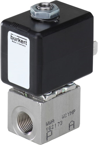 Burkert Type 7012, Art. 20049501 Direct werkende plunjerklep 3/2 - C - normaal gesloten - inlaatpoort 1 (P/NC), uitlaatpoort 2 (A/OUT) verbonden met uitlaatpoort 3 (R/NO) 