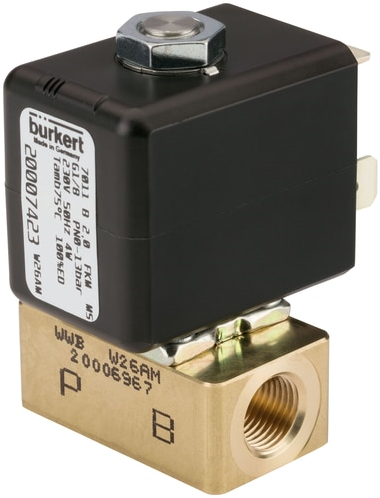 Burkert Type 7011, Art. 389821 Direct werkende plunjerklep 2/2 - A - normaal gesloten - inlaatpoort 1 (P/NC) 