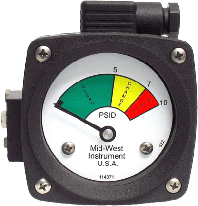 Mid-West Instrument Tri-Color Dial (Sauber/Ändern/Schmutzig) Rolmembraanmanometer - Modell 522C-2