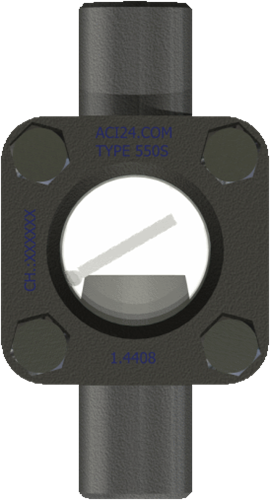 Durchfluss-Schauglas Typ 550 S-K mit Anschweißenden und Anzeigeklappe