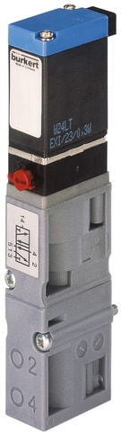 Burkert Type 6527, Art. 162076 Pneumatisch ventiel 16 mm 5/2 - H/Z - normaal geopend - inlaatpoort 1 verbonden met uitlaatpoort 2, uitlaatpoort 4 verbonden met uitlaatpoort 5, uitlaatpoort 3 gesloten 