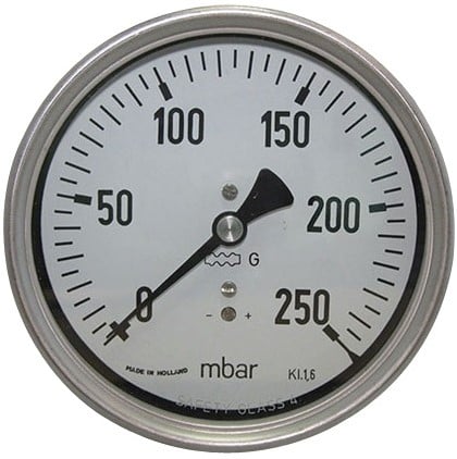 7814 Manometer lage druk RVS met achteraansluiting