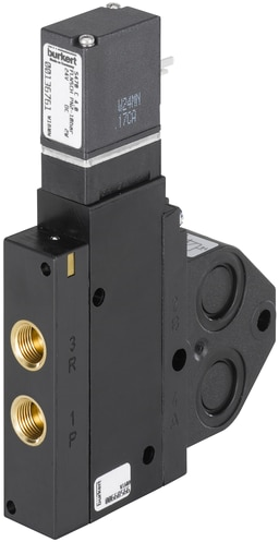 Burkert Type 5470, Art. 152679 Pneumatisch ventiel 4/2 - G - normaal geopend - inlaatpoort 1 (P) verbonden met uitlaatpoort 2 (B), uitlaatpoort 4 (A) verbonden met uitlaatpoort 3 (R)
