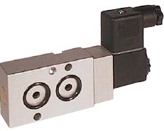 5/2 way solenoid valve, Namur DN6,230VAC 3-10bar with manual override Aluminum / NBR