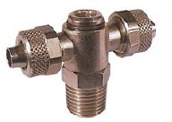 Tee, cylindrical, swivelling D06-G1/8 pneumatic fittings, brass nickel-plated