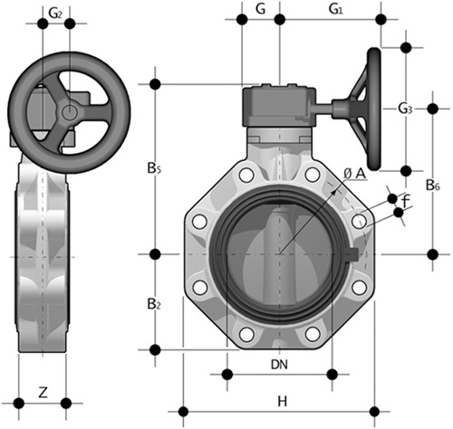 FIP PVC Vlinderklep FKOV/RM wormwielkast FPM d315, FKOVRM315F-2