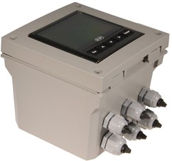 FIP FLS Dual Parameter Analog Monitor and Transmitter, input: 2 x 4..20 mA of 1 x 4..20 mA and frequentie, Housing: IP65 (front), Incl. wall mounting box, Powersupply: 230 VAC