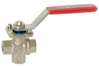 3-Wege-Kugelhahn 1/4, PN25, Messing/PTFE-FKM, T-Bohrung, zweiseitig dichtend