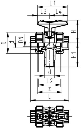 Georg Fischer Kogelkraan PVC-U/EPDM L-V d40DN32, lijmmof verticaal L-boring, 161543405-2