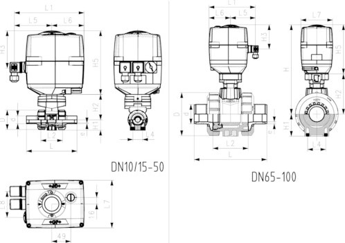 Georg Fischer Kogelkraan 181 PVDF/FKM d50DN40, Stomplaseind Spanning: 100-230V, 199181117-2