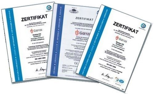 Goetze Armaturen fabriekscertificaat Goetze veiligheid/drukhoudventiel, WKZ 2.2 Werkszeugnis EN10204-2.2