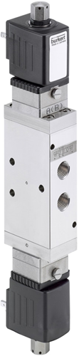 Burkert Type 6519, Art. 231400 Servogestuurde magneetklep voor pneumatiek 5/3 - N - middenpositie drukinlaatpoort 1 gesloten - uitlaatpoorten 2 en 4 verbonden met uitlaatpoorten 3 respectievelijk 5 