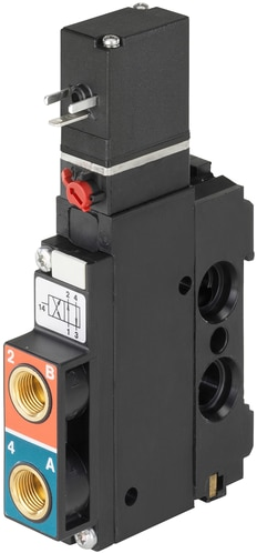 Burkert Type 5470, Art. 20049794 Pneumatisch ventiel 4/2 - G - normaal geopend - inlaatpoort 1 (P) verbonden met uitlaatpoort 2 (B), uitlaatpoort 4 (A) verbonden met uitlaatpoort 3 (R)