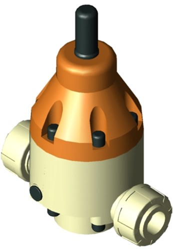 Stubbe Pressure relief valve DHV 712-R DN15 1/2 PN10 PVDF·FKM+ + PTFE Piston + ECTFE Diffusion stop ·PTFE Connection: PVDF socket DIN Adjusted to 5,0bar, 1466790500