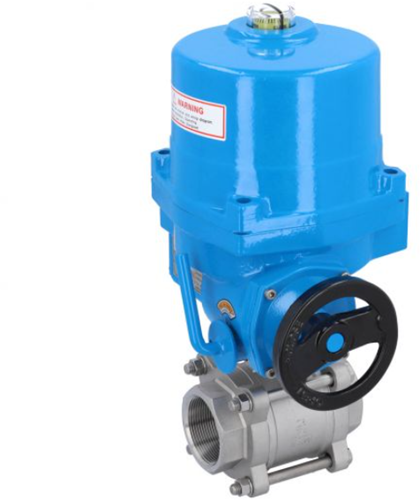 Ebora  3-piece stainless steel ball valve 2 BSPP, PN63, with actuator-NE05, stainless steel/PTFE-FKM, 230V 50Hz, running time 17sec. EBQC1828-NE054100