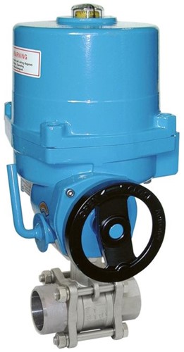 Ebora  3-delige RVS kogelkraan DN65 BW, PN40, met aandrijving-NE09, roestvast staal/PTFE-FKM, 24 VDC 50Hz, looptijd 17sec. EBQC1868-NE092100