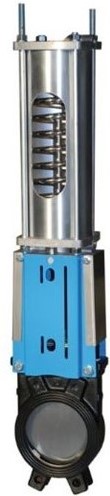 Watergates Plaatafsluiter pneumatisch bediend veeropenend, GG25/EPDM, DN100, PN10 monodirectioneel, WGE-GG-EPDM-100/PSNO + WGS-LP-100