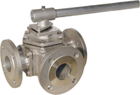 3-Wege Kugelhahn DN100, PN16, T-Bohrung, Edelstahl1.4408/PTFE/FKM, ISO5211