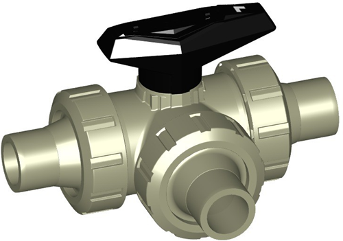 Georg Fischer 167543033, Ball Valve 543 PP-H/FKM L-H d25DN20, Welding socket horizontal L-bore
