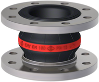 Elaflex Gummikompensatoren Rotring Typ ERV-R VSD mit Vakuum-Stützdrahtspirale DN100, L=130 mm Flansche DIN PN16 verzinkter Stahl