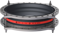 Elaflex Rubber compensator roodring type ERV-R ZS met trekstangen DN1000, L=300 mm flenzen DIN PN10 RVS 316 Ti