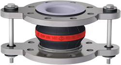 Elaflex Gummikompensatoren Rotring Typ ERV-R ZS mit Zugstangen und PTFE -Auskleidung (max. 10 bar) DN100, L=130 mm Flansche DIN PN16 Stahl verzinkt