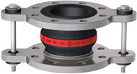 Elaflex Rubber compensator roodring type ERV-R ZS met trekstangen DN100, L=130 mm flenzen DIN PN16 RVS 316 Ti