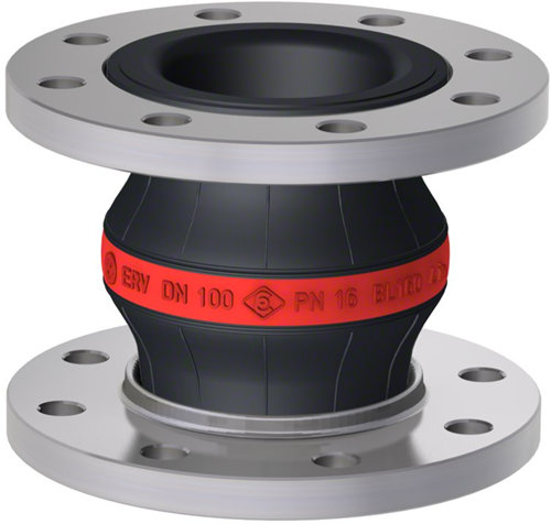 Elaflex Gummikompensatoren Rotring Typ ERV-R VSD mit Vakuum-Stützdrahtspirale DN100, L=160 mm Flansche DIN PN16 verzinkter Stahl