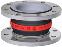 Elaflex Rubber expansion joint red band type ERV-R with PTFE lining DN125, L=130 mm flanges DIN PN16 RVS 316 Ti