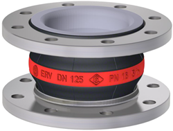 Elaflex Rubber expansion joint Red band type ERV-R with PTFE lining (max. 10 bar) DN125, L=130 mm flanges DIN PN16 galvanized steel