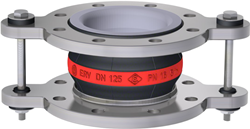 Elaflex Rubber expansion joint red band type ERV-R ZS with tie rods and PTFE lining DN125, L=130 mm flanges DIN PN16 galvanized steel