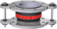 Elaflex EPDM expansion joint red band type ERV-R ZS with tie rods and PTFE lining DN125, L=130 mm flanges DIN PN16 RVS 316 Ti