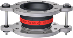 Elaflex Rubber expansion joint red band type ERV-R ZS with tie rods DN125, L=130 mm flanges DIN PN16 RVS 316 Ti