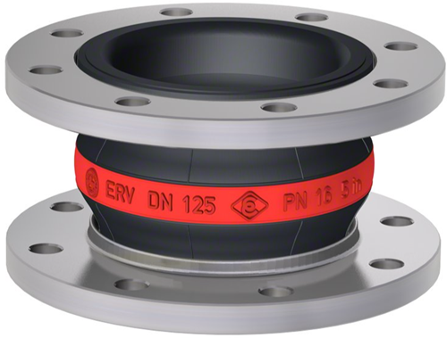 Elaflex Gummikompensatoren Rotring Typ ERV-R VSR mit Vakuum-Stützring DN125, L=130 mm Flansche DIN PN16 verzinkter Stahl