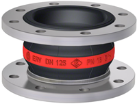 Elaflex Rubber compensator roodring type ERV-R VSR with vacuum support ring DN125, L=130 mm flenzen DIN PN16 RVS 316 Ti