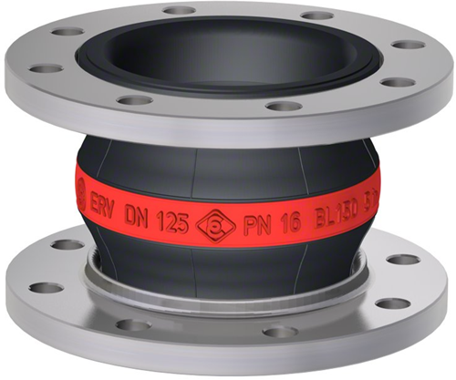 Elaflex Rubber compensator roodring type ERV-R DN125, L=150 mm flenzen DIN PN16 Verzinkt staal