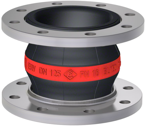 Elaflex Rubber expansion joint Red band type ERV-R DN125, L=160 mm flanges DIN PN16 RVS 316 Ti