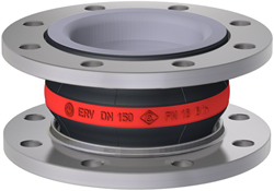 Elaflex Rubber expansion joint red band type ERV-R with PTFE lining DN150, L=130 mm flanges DIN PN16 RVS 316 Ti