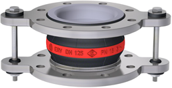 Elaflex Rubber expansion joint Red band type ERV-R ZS with tie rods and PTFE lining (max. 10 bar) DN150, L=130 mm flanges DIN PN16 RVS 316 Ti