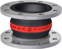 Elaflex Rubber expansion joint red band type ERV-R VSR with vacuum support ring DN150, L=160 mm flanges DIN PN16 galvanized steel