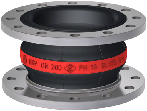 Elaflex Rubber expansion joint Red band type ERV-R DN200, L=175 mm flanges DIN PN16 RVS 316 Ti