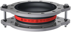 Elaflex Rubber expansion joint red band type ERV-R ZS with tie rods DN250, L=130 mm flanges DIN PN10 RVS 316 Ti