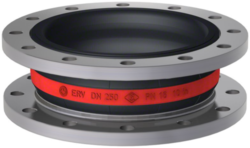 Elaflex Rubber compensator roodring type ERV-R VSR with vacuum support ring DN250, L=130 mm flenzen DIN PN16 RVS 316 Ti